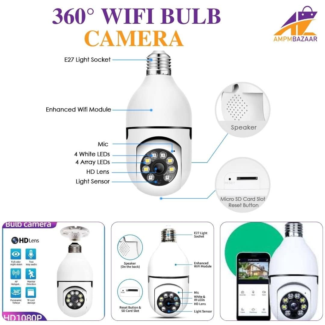 360° WiFi Bulb Camera / Panoramic Wireless Light Bulb Security Camera