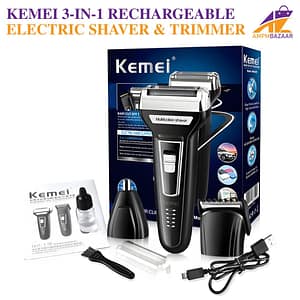KEMEI 3-in-1 Rechargeable Electric Shaver & Trimmer
